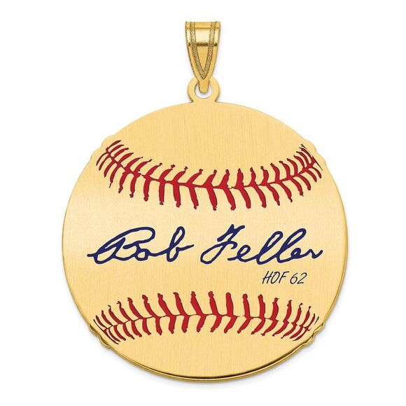 14K Gold Plated Bob Feller Signature LG Enamel Baseball Pendant